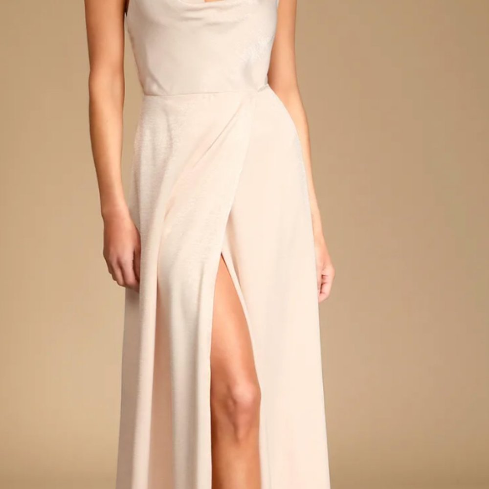 LuLu's Love of Romance Light Peach Satin Cowl Neck Maxi Dress